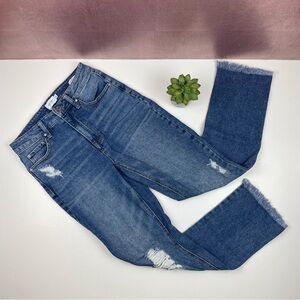 True Craft High Rise Slim Crop Distressed Frayed Blue Denim Jeans Junior Size 9